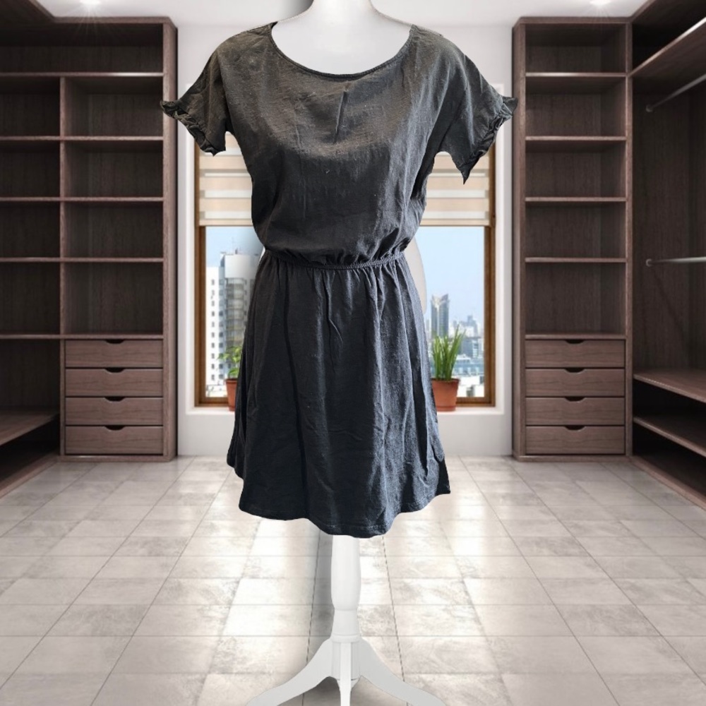 L.O.G.G. for H&M womens dress short sleeve black cotton minidress ladies Medium